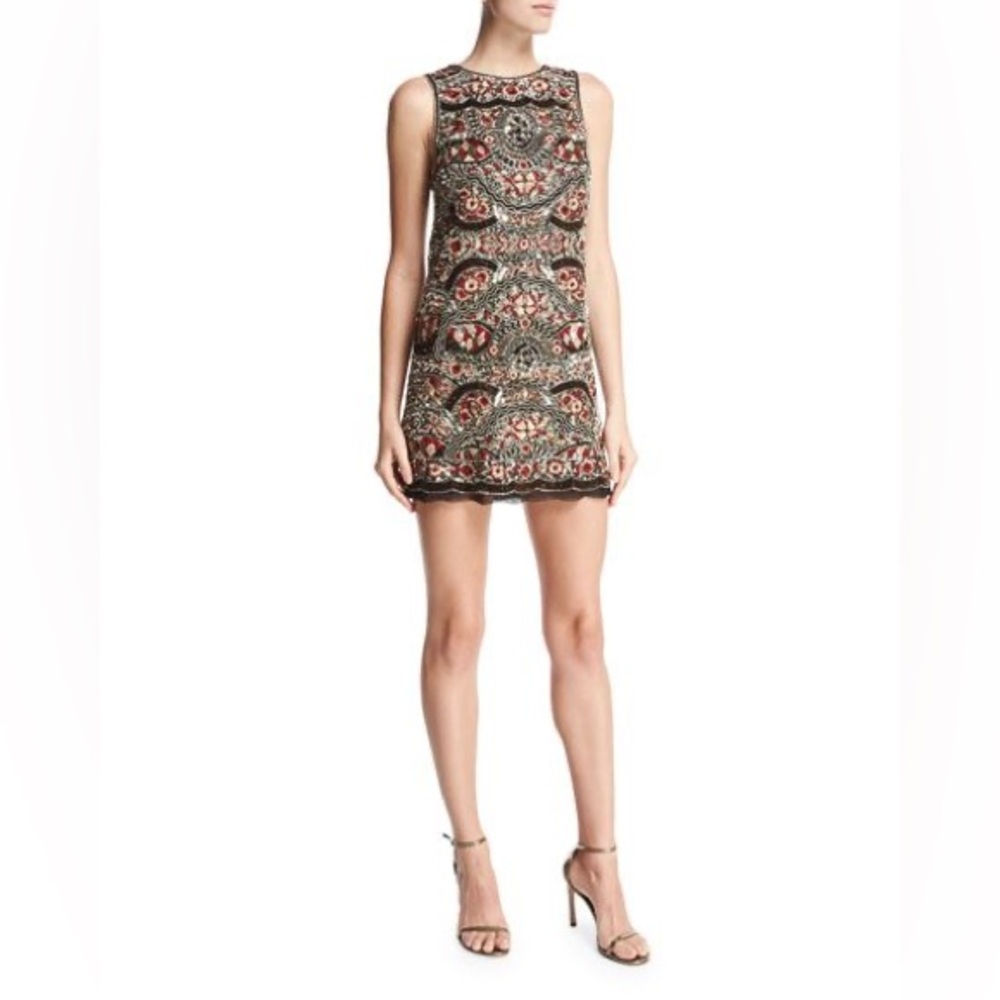 Alice + Olivia Beaded Sleeveless Mini Dress Black Red Size 8 - Picture 2 of 4